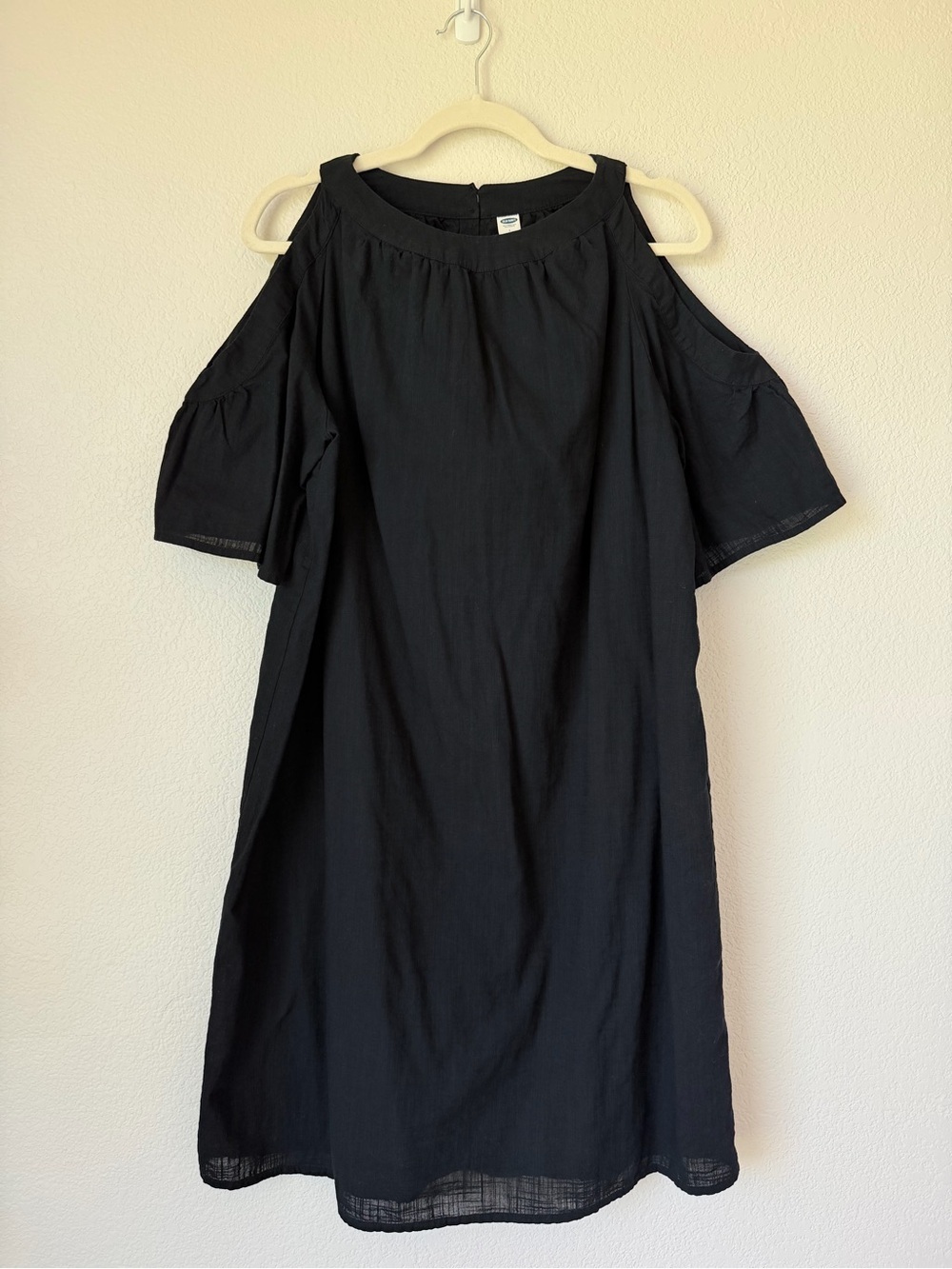 Old Navy Black Cold Shoulder Mini Dress 100% Cotton L Tall Flutter Sleeve